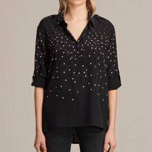 AllSaints Silk Millie Estrela black star shirt L